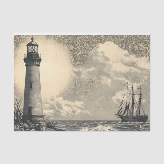 Nautische Vuurtoren Zeilschip Decoupage Tissuepapier (Voorkant)