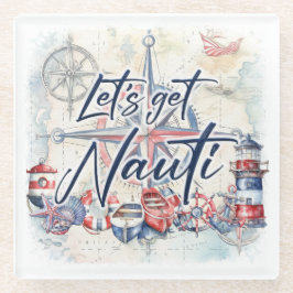 Nautische Vuurtorenboot "Let's Get Nauti" Glazen Onderzetter
