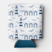 Nautische Vuurtorens en Strandhutten Blauw Wit Blikjeskoeler (Voorkant)