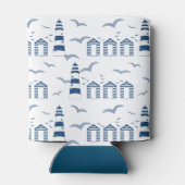 Nautische Vuurtorens en Strandhutten Blauw Wit Blikjeskoeler (Achterkant)