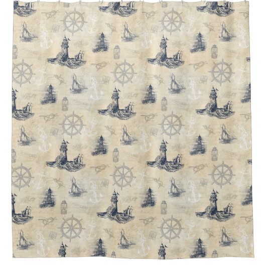 Nautische Vuurtorens Zeilboten Kustvaart Douchegordijn (Voorkant)