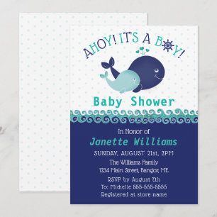 Nautische walvis Ahoy! Het is een Boy Baby shower Kaart