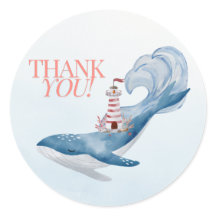Nautische walvis Baby shower gunst Dank u Sticker