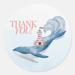 Nautische walvis Baby shower gunst Dank u Sticker