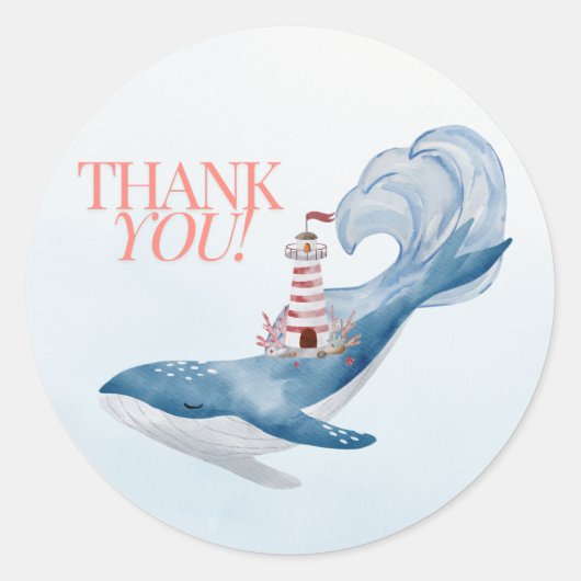 Nautische walvis Baby shower gunst Dank u Sticker (Voorkant)