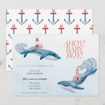 Nautische walvis babyshower uitnodiging