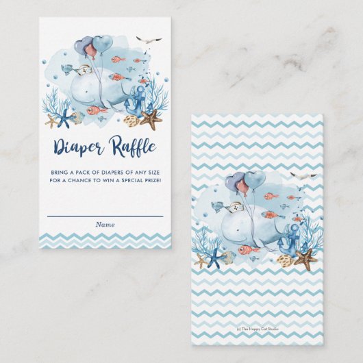 Nautische walvis Blauw Baby shower Luier Raffle Informatiekaartje (Voorkant / Achterkant)