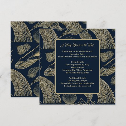  nautische walvis blauw Baby shower uitnodiging (Voorkant / Achterkant)