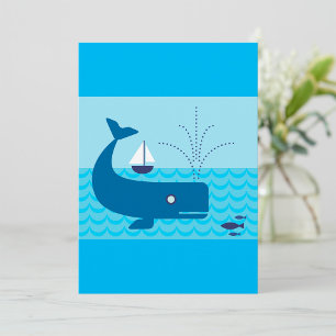 Nautische Walvis en Zeilboot Oceaan Blauwe Zee Kaart