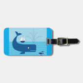 Nautische walvis en zeilboot Ocean Blue Zee Bagagelabel (Voorkant horizontaal)