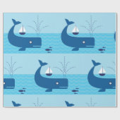 Nautische walvis en zeilboot Ocean Blue Zee Cadeaupapier (Vlak)