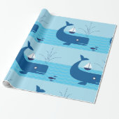 Nautische walvis en zeilboot Ocean Blue Zee Cadeaupapier (Uitgerold)