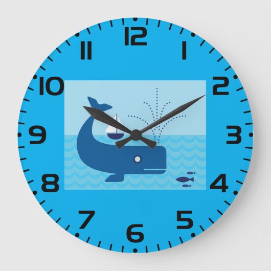 Nautische walvis en zeilboot Ocean Blue Zee Grote Klok (Voorkant)