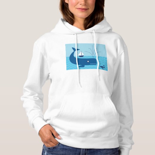 Nautische walvis en zeilboot Ocean Blue Zee Hoodie (Voorkant)