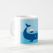Nautische walvis en zeilboot Ocean Blue Zee Koffiemok (Voorkant links)