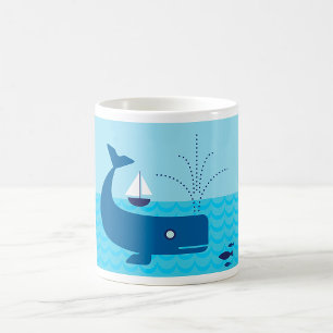 Nautische walvis en zeilboot Ocean Blue Zee Koffiemok