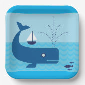 Nautische walvis en zeilboot Ocean Blue Zee Papieren Bordje (Voorkant)