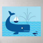 Nautische walvis en zeilboot Ocean Blue Zee Poster (Voorkant)