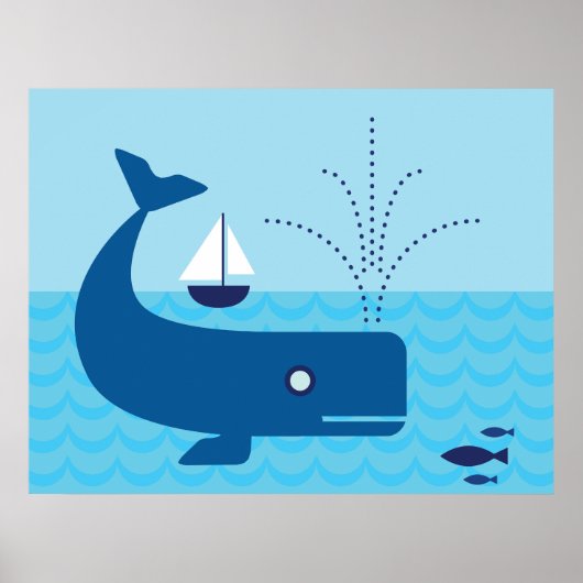 Nautische walvis en zeilboot Ocean Blue Zee Poster (Voorkant)