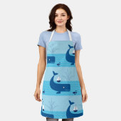 Nautische walvis en zeilboot Ocean Blue Zee Schort (Gedragen)