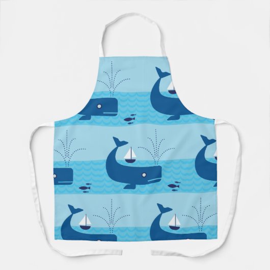 Nautische walvis en zeilboot Ocean Blue Zee Schort (Voorkant)