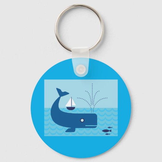 Nautische walvis en zeilboot Ocean Blue Zee Sleutelhanger (Voorkant)
