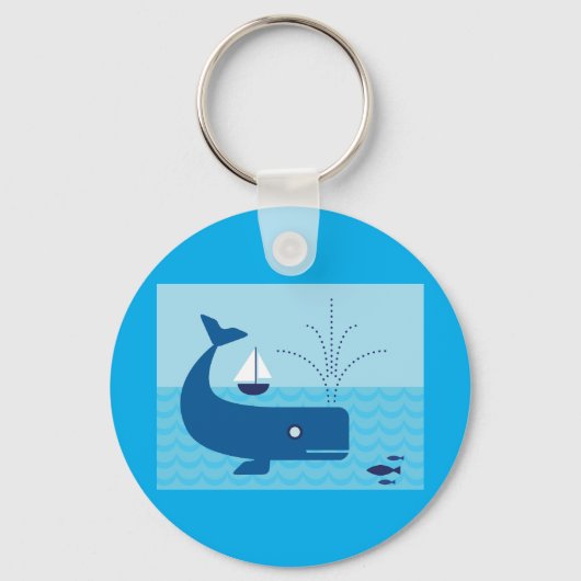 Nautische walvis en zeilboot Ocean Blue Zee Sleutelhanger (Achterkant)