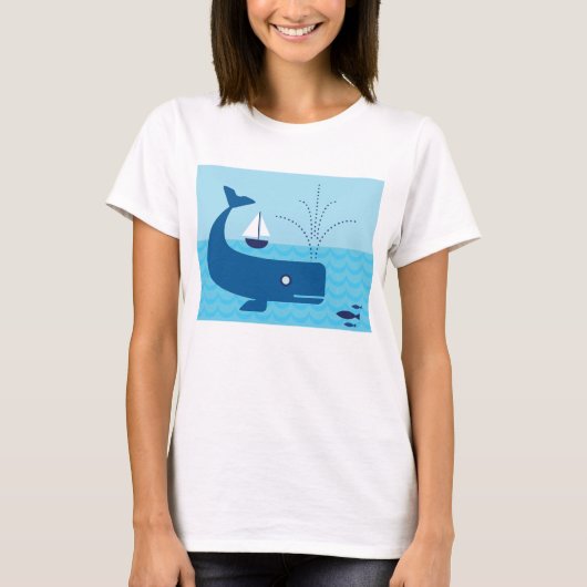Nautische walvis en zeilboot Ocean Blue Zee T-shirt (Voorkant)