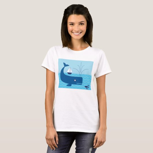 Nautische walvis en zeilboot Ocean Blue Zee T-shirt (Voorkant volledig)
