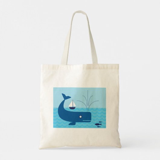 Nautische walvis en zeilboot Ocean Blue Zee Tote Bag (Achterkant)