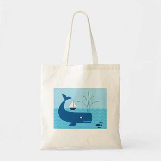 Nautische walvis en zeilboot Ocean Blue Zee Tote Bag (Voorkant)