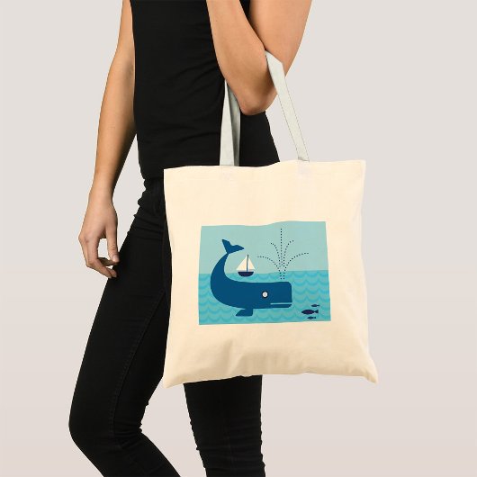 Nautische walvis en zeilboot Ocean Blue Zee Tote Bag