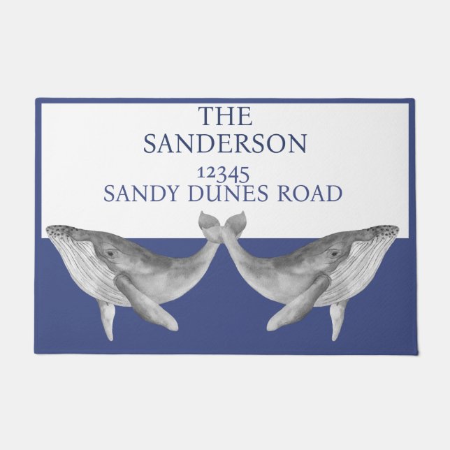 Nautische walvis Grijs Blauw en Wit Deurmat (Voorkant)