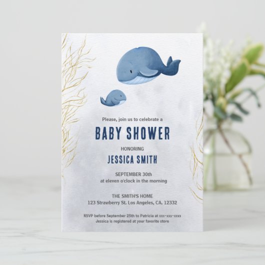 Nautische walvis onder de zee baby shower kaart (Staand voorkant)
