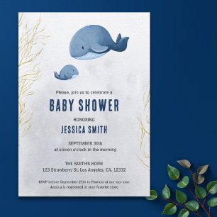 Nautische walvis onder de zee baby shower kaart
