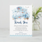 Nautische walvis onder het Zee Blue Boy Baby showe Bedankkaart (Staand voorkant)