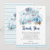 Nautische walvis onder het Zee Blue Boy Baby showe Bedankkaart (Voorkant / Achterkant)