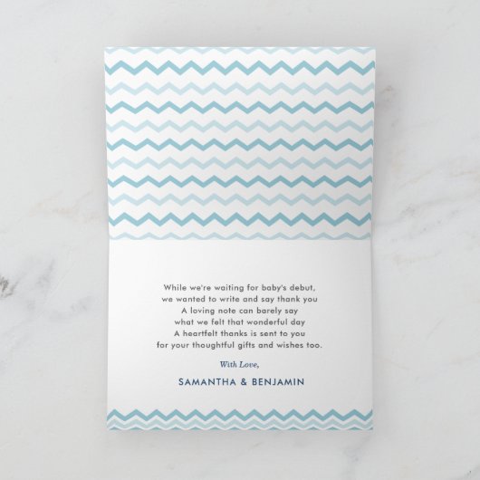 Nautische walvis onder het Zee Blue Boy Baby showe Bedankkaart (Binnen)