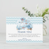 Nautische walvis onder het Zee Blue Boy Baby showe Bedankkaart (Staand voorkant)