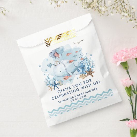 Nautische walvis onder het Zee Blue Boy Baby showe Bedankzakje (Gezegeld)
