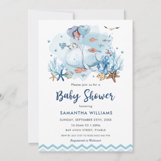 Nautische walvis onder het Zee Blue Boy Baby showe Kaart (Voorkant)