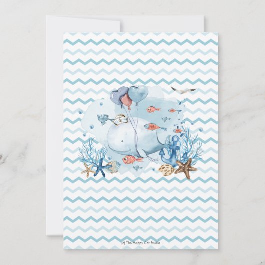 Nautische walvis onder het Zee Blue Boy Baby showe Kaart (Achterkant)