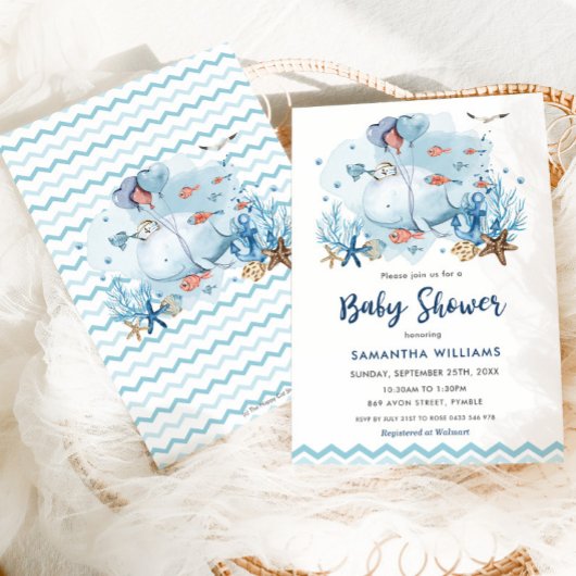 Nautische walvis onder het Zee Blue Boy Baby showe Kaart