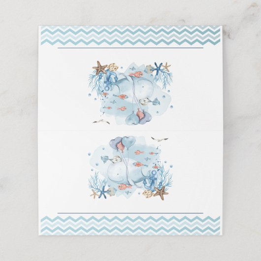 Nautische walvis onder het Zee Blue Boy Baby showe Plaatskaartje (Buitenkant ongevouwen)