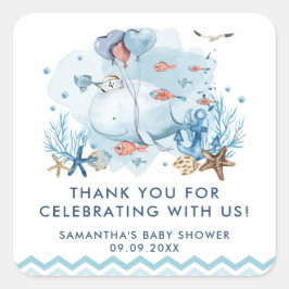Nautische walvis onder het Zee Blue Boy Baby showe Vierkante Sticker