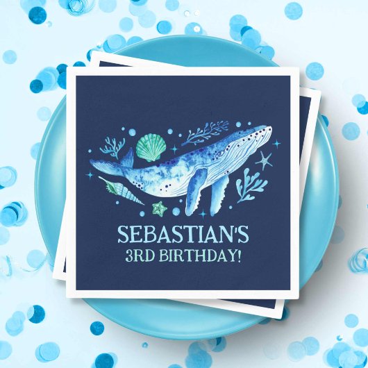 Nautische walvis onder het Zee Waterverf Navy Blue Servet