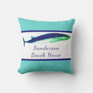 Nautische walvis Waterverf Blauwgroen Blauwe kust  Buitenkussen