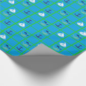 Nautische walvis, zeilboot, anker blauw groen cadeaupapier (Hoek)