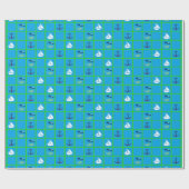 Nautische walvis, zeilboot, anker blauw groen cadeaupapier (Vlak)