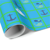 Nautische walvis, zeilboot, anker blauw groen cadeaupapier (Rol Hoek)